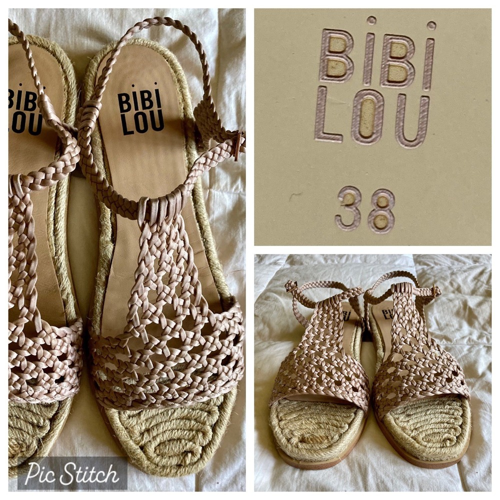 Anthropologie BiBi Lou Woven Satin Espadrille 38 US 7 Nude Flat Ankle Strap Boho